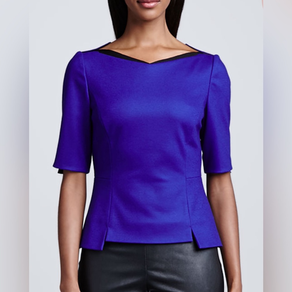 Elie Tahari Wool blend Royal Blue with black details blouse top sz S